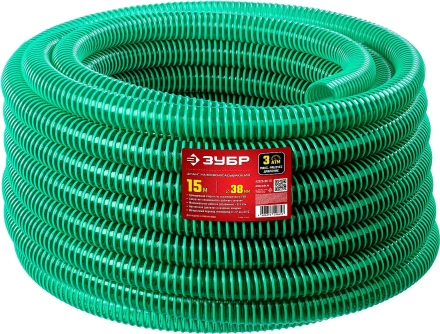 ЗУБР 38 мм x 15 м, 3 атм, со спиралью ПВХ, напорно-всасывающий шланг (40325-38-15) купить в Кургане