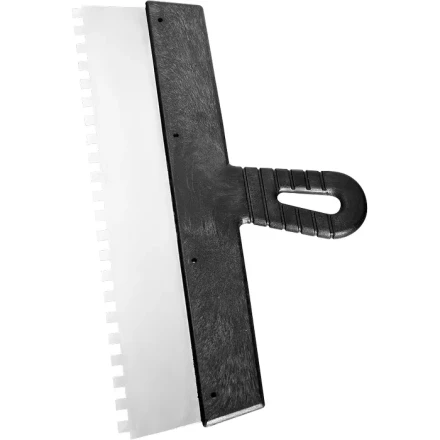 Шпатель из нержавеющей стали 250 мм зуб 10х10 мм пластмассовая ручка СИБРТЕХ 85500 купить в Кургане