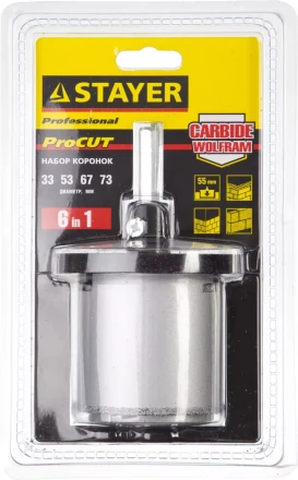 Набор STAYER &quot;PROFESSIONAL&quot;: Коронки с основанием и центровочным сверлом, d=33, 53, 67, 73мм, 6предм 33345-H6 купить в Кургане