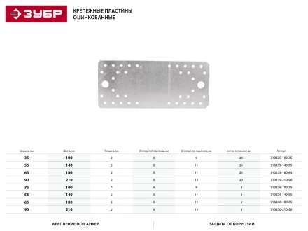 Крепежная пластина ЗУБР &quot;МАСТЕР&quot;, 210х90мм, 1шт 310236-210-90 купить в Кургане