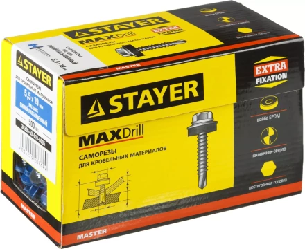 Саморезы СКМ кровельные, RAL 5005 синий насыщенный, 19 x 5.5 мм, 500 шт, для металлических конструкций, STAYER 30305-55-019-5005 купить в Кургане