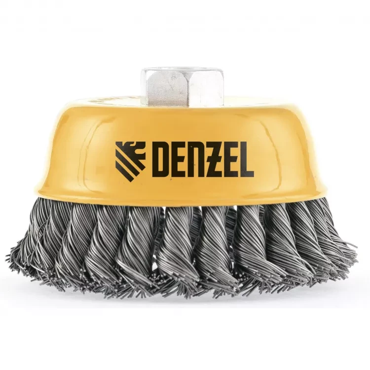 Щетка для УШМ 75 мм Чашка крученая нержавеющая проволока 0.5 мм М14 Denzel 746243 купить в Кургане