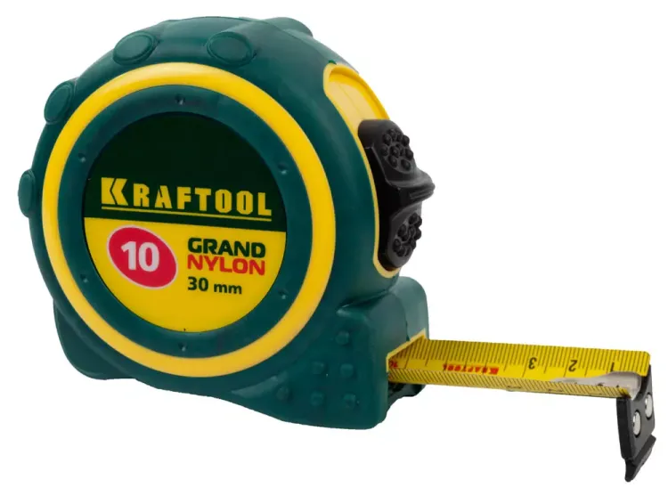 Рулетка KRAFTOOL "GRAND", двухкомпонентный корпус, двусторонняя шкала, нейлоновое покрытие, 10мх30мм 3412-10_z01 купить в Кургане