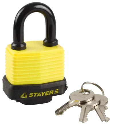 Замок STAYER &quot;MASTER&quot; навесной, всепогодный, пластиковая защита корпуса, с закаленной дужкой,на карточке, 50мм 37140-40 купить в Кургане
