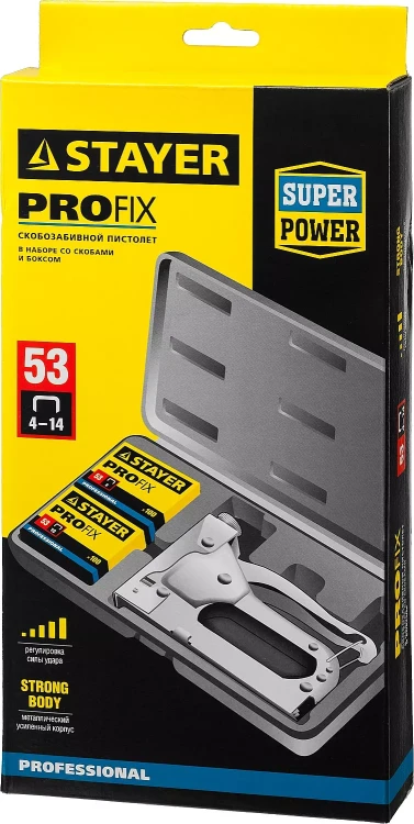 Степлер "Pro 53" для скоб тип 53 (4-14 мм), в кейсе, STAYER Professional 3150-H4_z01 купить в Кургане