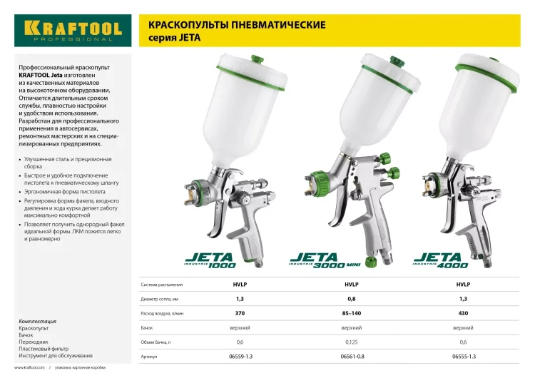 Краскопульт пневматический KRAFTOOL "PRO" Jeta 4000, HVLP, c верхним бачком, 1,3мм 06555-1.3 купить в Кургане
