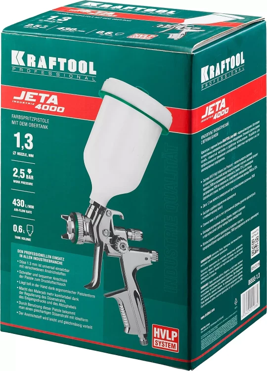 Краскопульт пневматический KRAFTOOL "PRO" Jeta 4000, HVLP, c верхним бачком, 1,3мм 06555-1.3 купить в Кургане