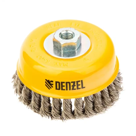 Щетка для УШМ 125 мм Чашка крученая нержавеющая проволока 0.5 мм М14 Denzel 746273 купить в Кургане