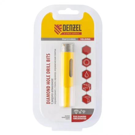 Сверло алмазное по керамограниту 22мм мокрое резание трёх гранный хвостовик DENZEL 72680 купить в Кургане