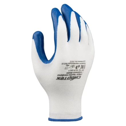 Перчатки полиэфирные с синим нитрильным покрытием, размер 9, 13 класс вязки// Сибртех 678625 купить в Кургане