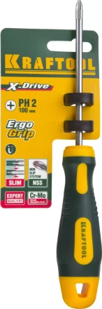 Отвертка KRAFTOOL, Cr-Mo-V сталь, двухкомпонентная противоскользящая рукоятка, PH, №2x100мм 250072-2-100 купить в Кургане
