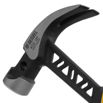 Молоток-гвоздодёр Denzel 10466, 450 г, цельнокованый,боек с магнитом, двухкомп. обрезин. рук-ка купить в Кургане