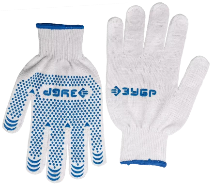 ЗУБР ТОЧКА+, S-M, х/б перчатки с покрытием из ПВХ-геля, противоскользящие, точки увеличенного размера, 13 класс, Профессионал (11451-S) купить в Кургане