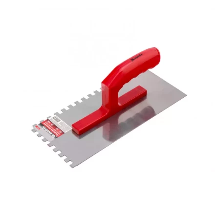 Гладилка стальная 280 x 130 мм зеркальная полировка пластмастмассовая ручка зуб 8 x 8 мм Matrix 86778 купить в Кургане