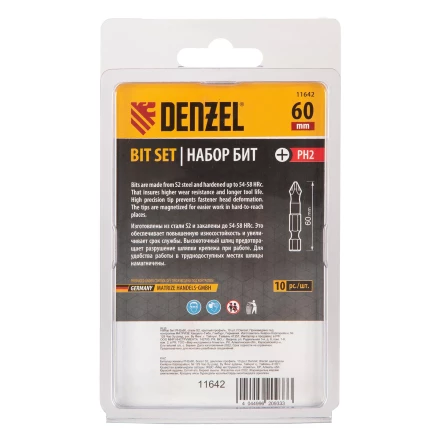 Бита PH2х60, сталь S2, цилиндр., 10 шт. Е 6,3 Denzel 11642 купить в Кургане