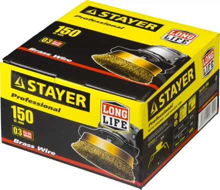 STAYER &quot;PROFESSIONAL&quot;. Щетка чашечная для УШМ, витая стальная латунированная проволока 0,3мм, 150ммхМ14 35125-150 купить в Кургане