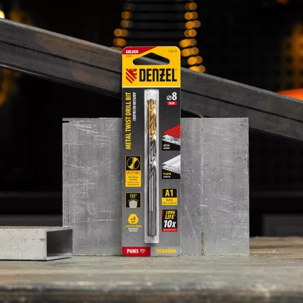 Сверло спиральное по металлу Denzel 8 x 117 мм, Р6М5, Golden Tip, 718239 купить в Кургане