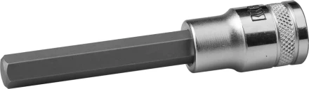 Торцовая бита-головка KRAFTOOL "INDUSTRIE QUALITAT", удлиненная, материал S2, HEX, сатинированная, 1/2", H10 27909-10_z01 купить в Кургане