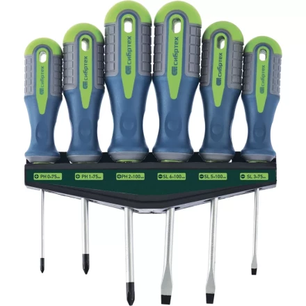 Набор отверток CrV трехкомпонентные рукоятки 6 предметов Сибртех 13374 купить в Кургане