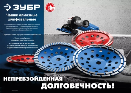 ЗУБР d 180 мм, однорядная алмазная шлифовальная чашка, Профессионал (33373-180) купить в Кургане