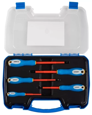 ЗУБР. Набор: Отвертки диэлектрические, 2-комп. рукоятка, до 1000 В, хромованадиевая сталь, 5 предметов 25263-H5 купить в Кургане