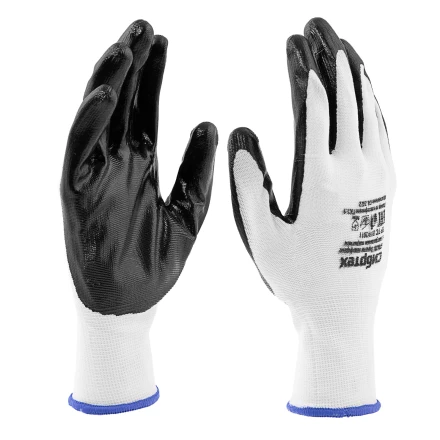 Перчатки полиэфирные с черным нитрильным покрытием, размер 9, 13 класс вязки// Сибртех 678635 купить в Кургане