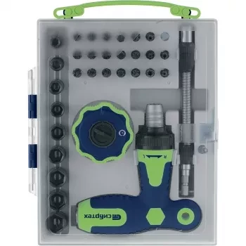 Отвертка Т-образная и трещотка реверсивные с набором бит торцевых головок 34  предмета  Сибртех 13383 купить в Кургане