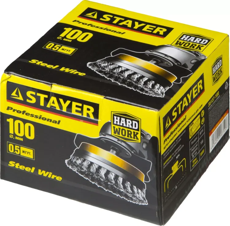 STAYER "PROFESSIONAL". Щетка чашечная усиленная для УШМ, жгутированная стальная проволока 0,5мм, 100ммхМ14 35137-100 купить в Кургане