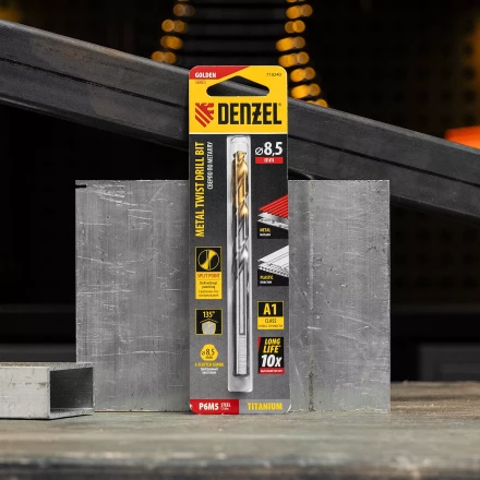 Сверло спиральное по металлу Denzel 8,5 x 117 мм, Р6М5, Golden Tip, 718240 купить в Кургане