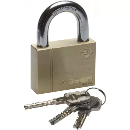 Замок ЗУБР "ЭКСПЕРТ" навесной, латунный корпус, классическая форма, закаленная дужка, 60мм 37299-60 купить в Кургане
