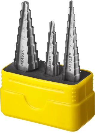 Набор STAYER &quot;MASTER&quot;: Ступенчатые сверла по сталям и цвет.мет., сталь HSS, d=3-14мм,12ступ. d 4-12 мм 5 ступ., d 6-20мм 8ступ. 29660-3-20-H3 купить в Кургане