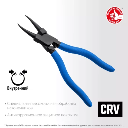 ЗУБР 180 мм, прямые губки, внутренний съемник стопорных колец, Профессионал (22821-1) купить в Кургане