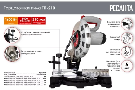 Торцовочная пила Ресанта ТП-210 75/18/2 купить в Кургане