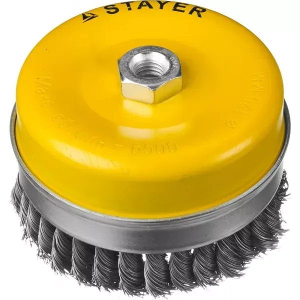 STAYER "PROFESSIONAL". Щетка чашечная усиленная для УШМ, жгутированная стальная проволока 0,5мм, 120ммхМ14 35137-120 купить в Кургане