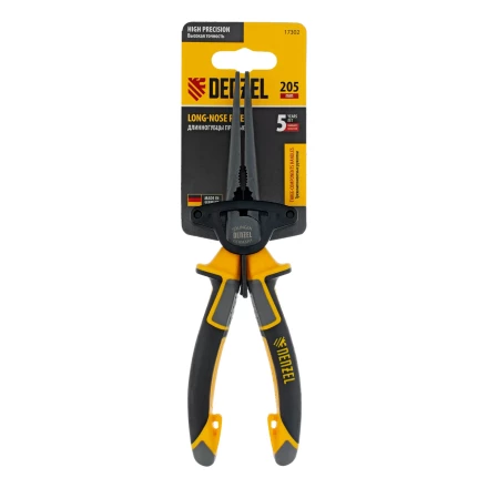 Длинногубцы прямые 205 мм Denzel 17302, трехкомпонентные рукоятки купить в Кургане