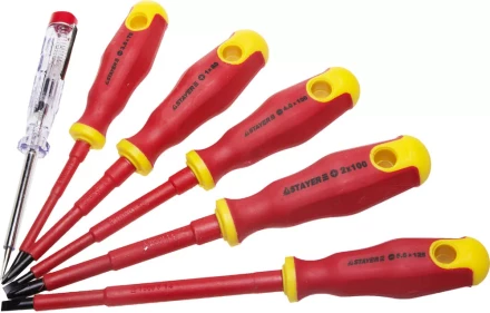 Набор STAYER &quot;PROFI&quot; &quot;ELECTRO&quot;: Отвертки диэлектрические, тестер, 100-250В, Cr-V, 6шт 25145-H6_z01 купить в Кургане