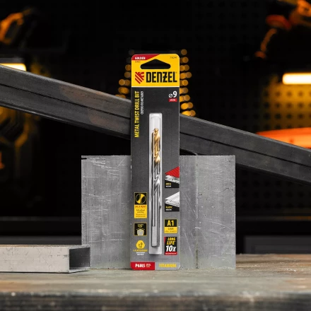 Сверло спиральное по металлу Denzel, 9 x 125 мм, Р6М5, Golden Tip, 718241 купить в Кургане