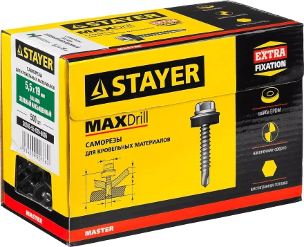 Саморезы СКМ кровельные, RAL 6005 зеленый насыщенный, 19 x 5.5 мм, 500 шт, для металлических конструкций, STAYER 30305-55-019-6005 купить в Кургане