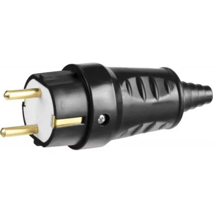 Вилка СИБИН электрическая ударопрочная, с заземлением, 16А/220В, черная 55115-B купить в Кургане