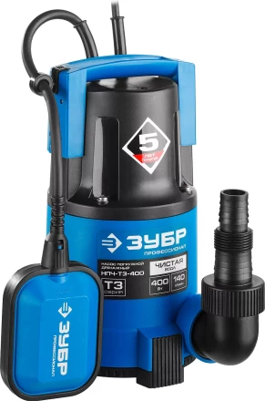 Насос ЗУБР &quot;ПРОФЕССИОНАЛ&quot; Т3 погружной дренажный для чистой воды (d пропускаемых частиц до 5мм), 400Вт, пропускная способность 140л/мин, напор 8,0м НПЧ-Т3-400 купить в Кургане