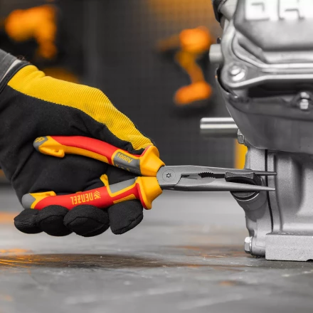 Длинногубцы прямые Denzel 17305, диэлектрические рукоятки до 1000 В, трехкомпонентные рукоятки, 205мм купить в Кургане