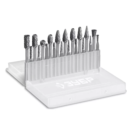 Зубр Набор твердосплавных борфрез для гравера, 20 шт.: 6 мм: B0616, C0616, D0605, E0610, F0618, G0618, H0618, L0616, M0618, N0608; 3 мм: B0314, C0314, D0303, E0306, F0313, G0314, H0313, L0313, M0311, N004 (28816-H20) купить в Кургане