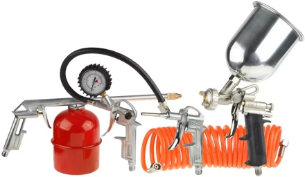 Набор пневматический STAYER &quot;MASTER&quot; универсальный: краскораспылитель с верхним бачком, пистолеты, пневмошланг, 5 предм 06488-H5 купить в Кургане