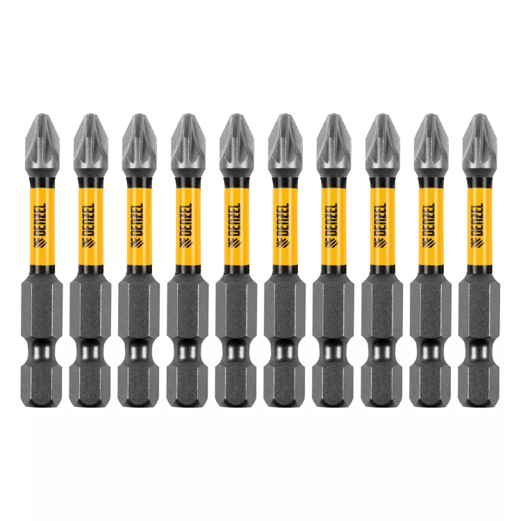 Бита IMPACT, PZ2x50 мм, лазерная обработка шлица, сталь S2, 10 шт., Е 6,3 Denzel 11692 купить в Кургане
