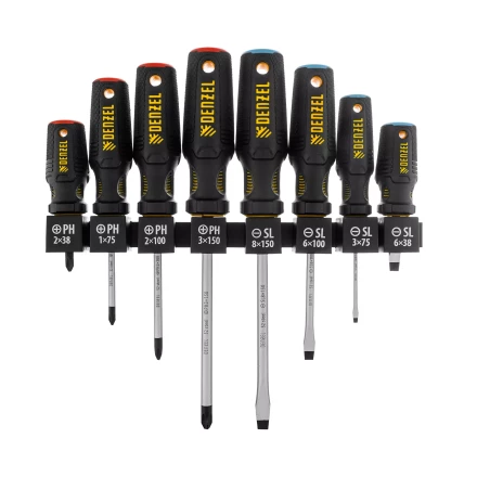 Набор отверток на полке Denzel, 8 шт., PH+SL, S2, 3к рукоятка, 122137 купить в Кургане