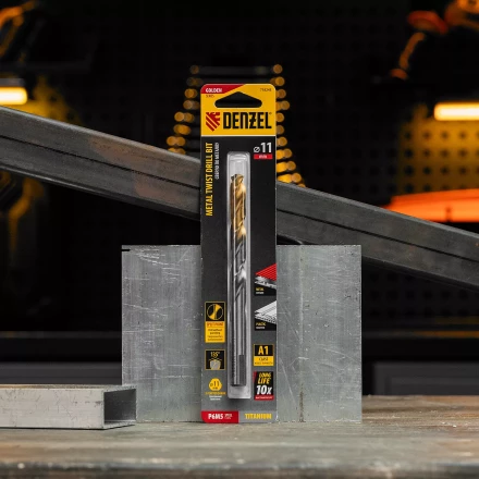 Сверло спиральное по металлу Denzel, 11 x 142 мм, Р6М5, Golden Tip, 718243 купить в Кургане