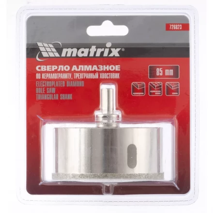 Сверло алмазное по керамограниту 85 х 67 мм 3-гранный хвостовик MATRIX артикул 726823 купить в Кургане