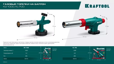 KG-1000 цельнометаллическая газовая горелка с пъезоподжигом, на баллон с цанговым соединением, 1450°C 55514 купить в Кургане