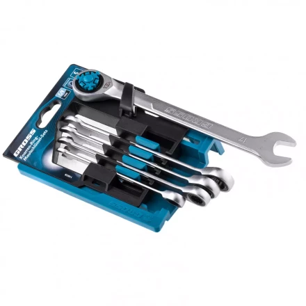 Набор ключей комбинированных трещоточных количество зубьев 100 СRV 5 шт 8- 17 мм Gross 14858 купить в Кургане