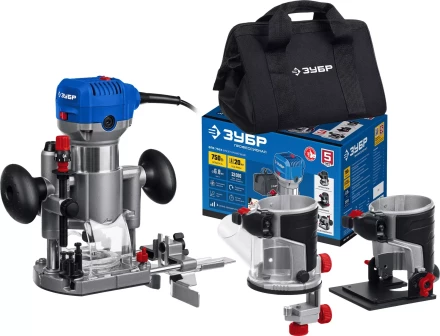 ЗУБР 750 Вт, кромочный фрезер, сумка, 3 основания, Профессионал (ФПК-750Н) купить в Кургане